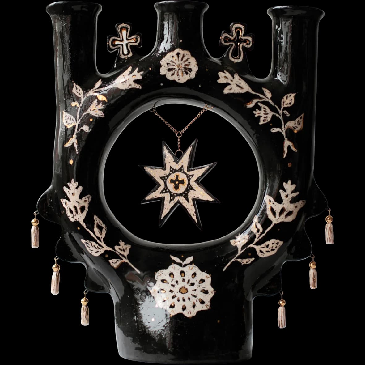 Свічник трійця великий, чорний, із зіркою (двосторонній)