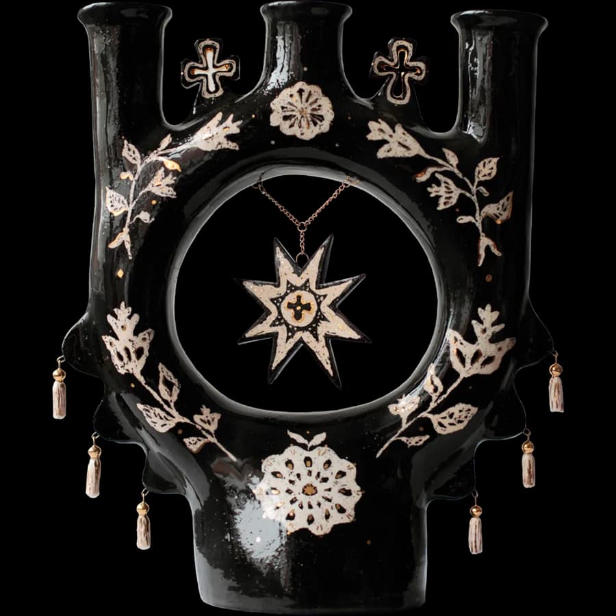 Свічник трійця великий, чорний, із зіркою (двосторонній)